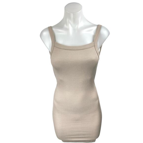 Clyque Beige Rib Knit Sleeveless Cami Camisole Mini Bodycon Tank Dress Size XS - Picture 1 of 4